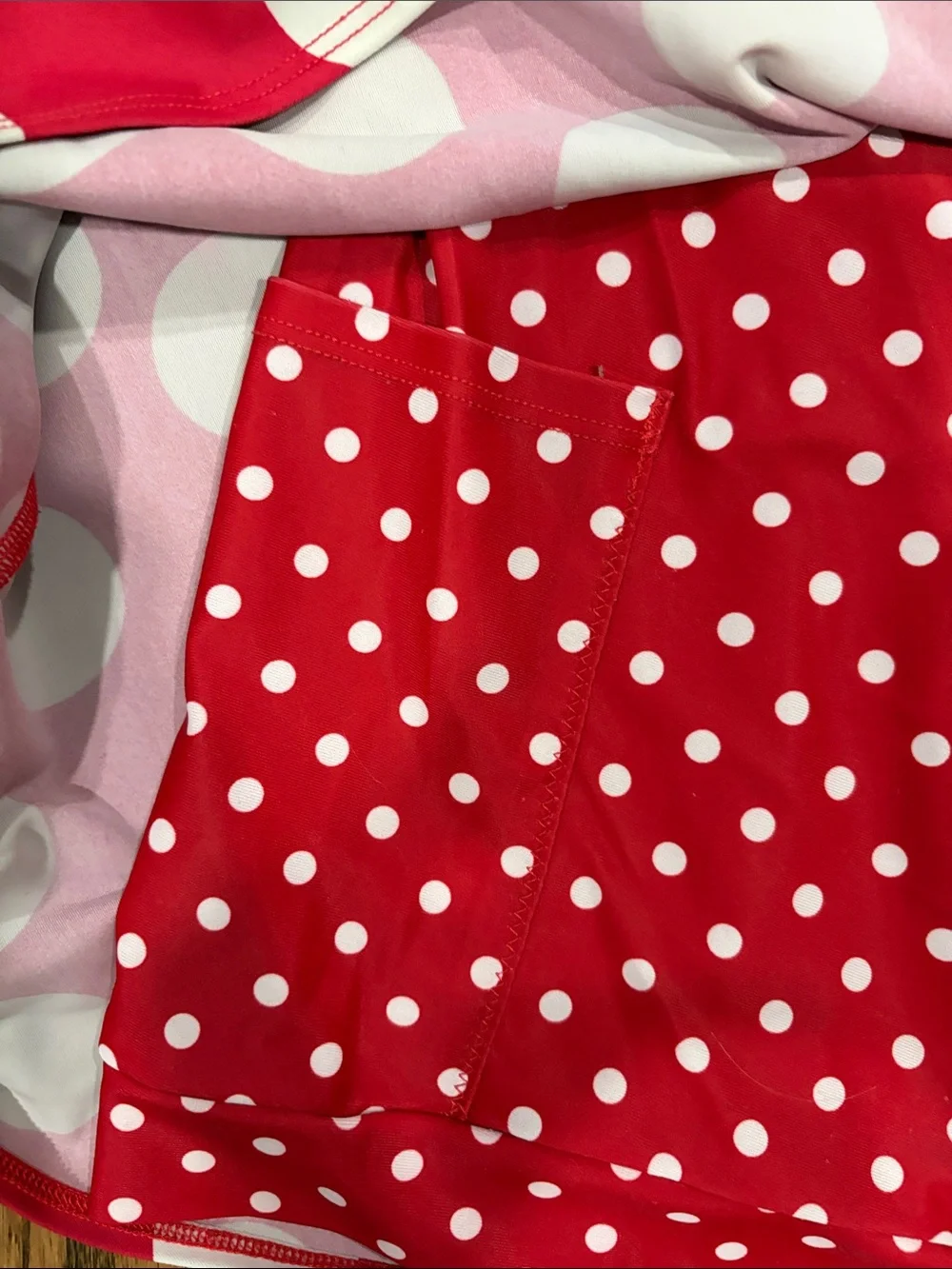 Sparkle Skirts red and white polka dot, athletic skort, size L. Made in USA!